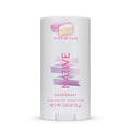 Front view of Native Piece of Cake deodorant stick with iridescent ribbon graphics on a white background.