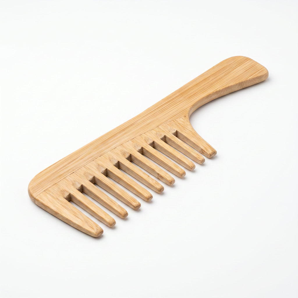 Bamboo Wide-Tooth Hair Comb with Handle – Detangling Comb