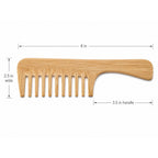 Bamboo Wide-Tooth Hair Comb with Handle – Detangling Comb