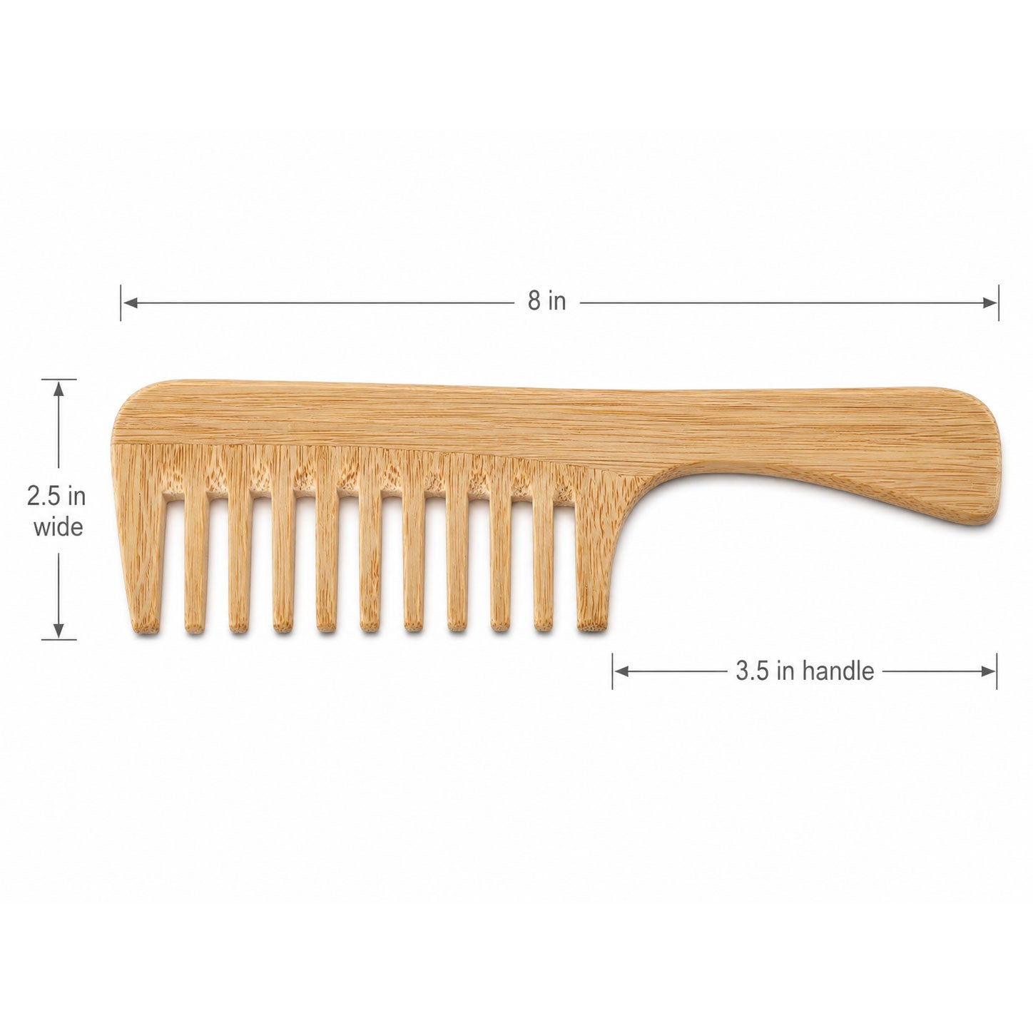 Bamboo Wide-Tooth Hair Comb with Handle – Detangling Comb