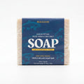 Beau & Duke Eucalyptus Aloe Vera and Sea Salt triple-milled soap bar 3-pack in blue paper wrap with fishing illustrations, total net weight 425g