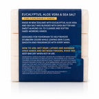Back label of Beau & Duke Fisherman's Hands soap bar showing full ingredient list, usage directions, and RSPO palm oil sourcing statement