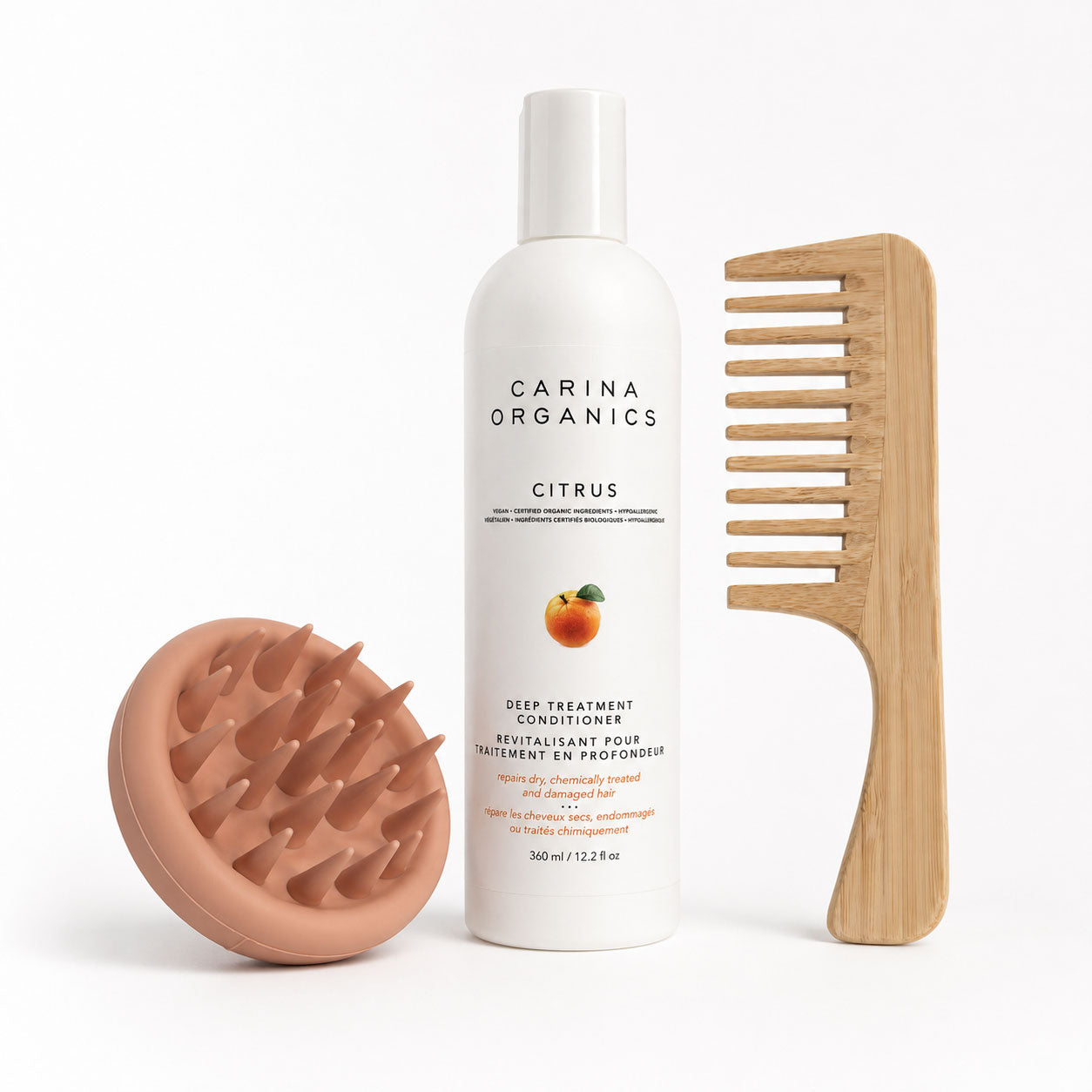 Carina Organics Citrus Deep Treatment Conditioner + Scalp Massager & Free Bamboo Comb
