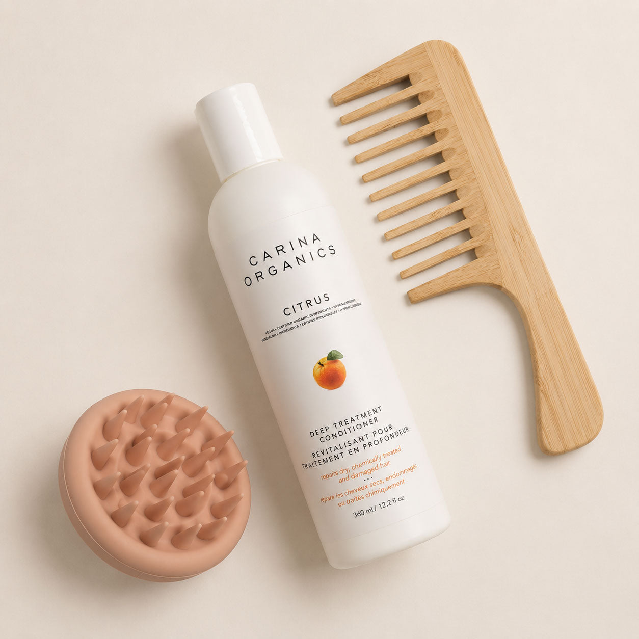 Carina Organics Citrus Deep Treatment Conditioner + Scalp Massager & Free Bamboo Comb