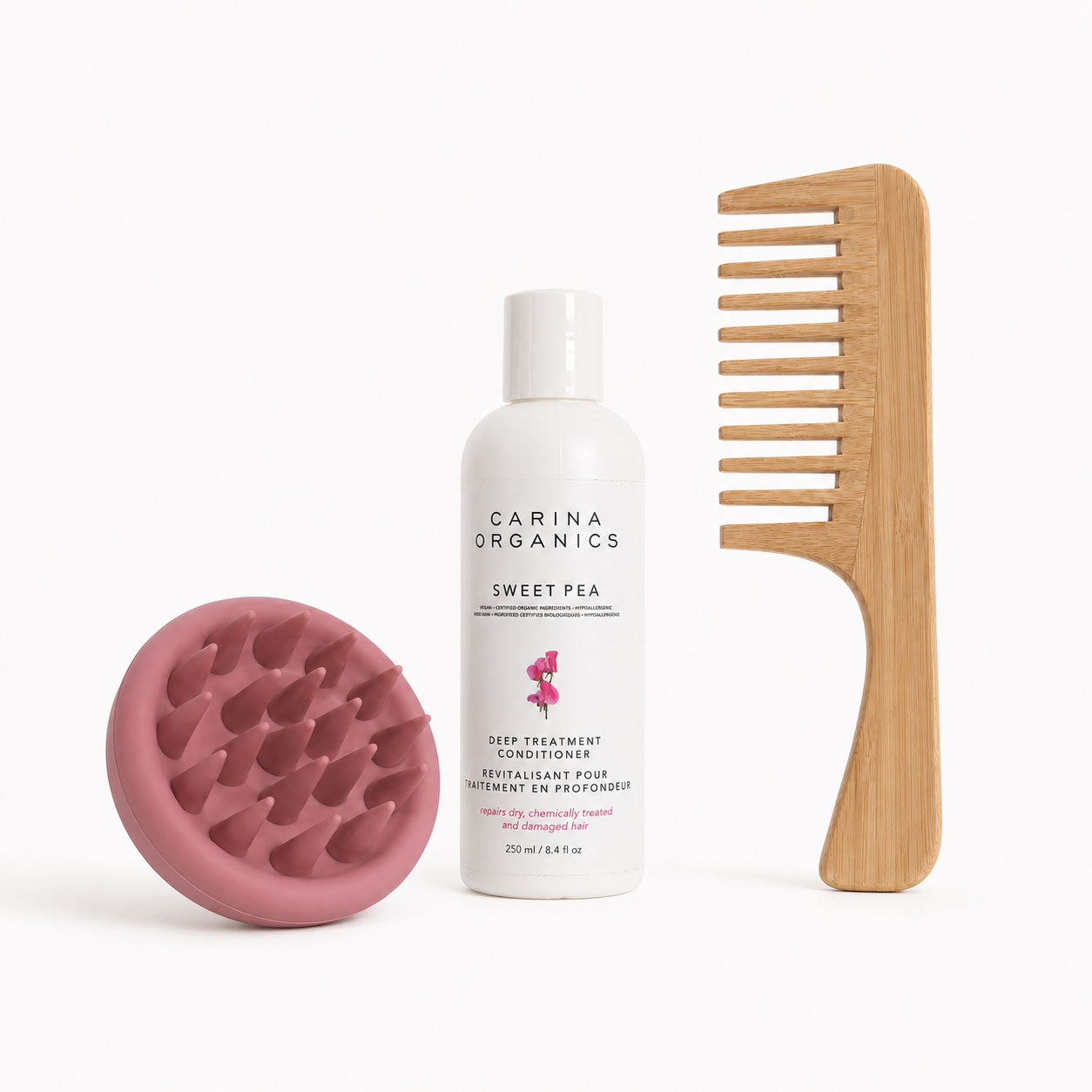 Carina Organics Sweet Pea Deep Treatment Conditioner + Scalp Massager & Free Bamboo Comb