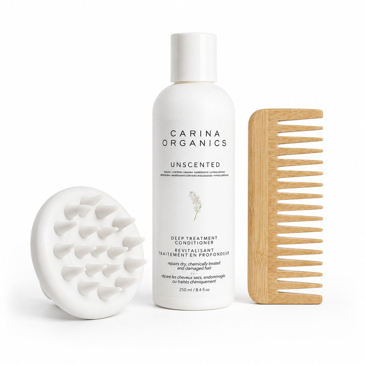 Carina Organics Unscented Deep Treatment Conditioner + Scalp Massager & Free Bamboo Comb
