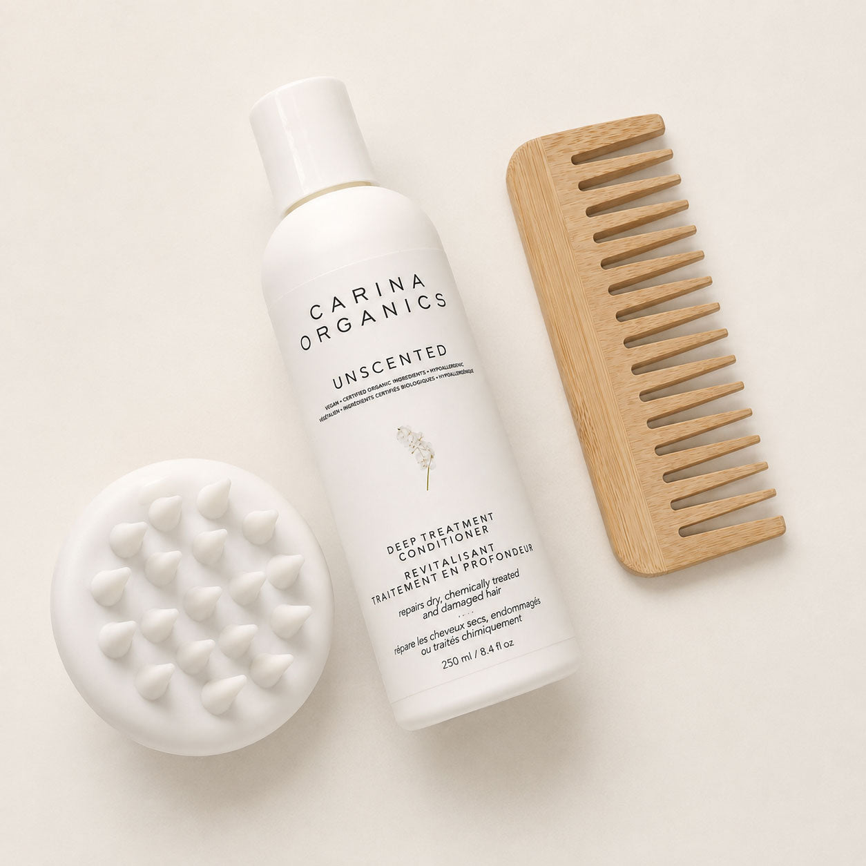 Carina Organics Unscented Deep Treatment Conditioner + Scalp Massager & Free Bamboo Comb