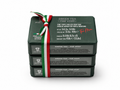 Front view of Saponificio Zeni Green Tea soap set for men showing 3 x 150g paper-wrapped bars, Made in Italy label, and woven tricolour ribbon tie