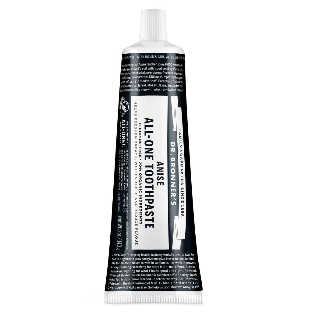 Dr. Bronner's Anise Toothpaste tube on a white background