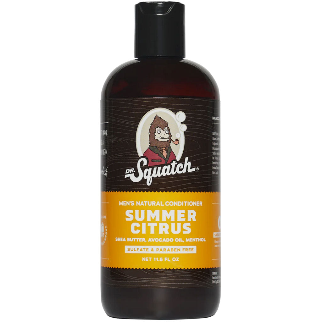 A bottle of Dr. Squatch All Natural Conditioner for Men with Summer Citrus scent.
