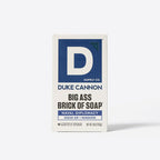 Front view of the white and blue boxed packaging for Duke Cannon Naval Diplomacy soap on a plain background.