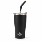 Heritage 20 oz insulated tumbler in matte black with lid and stainless steel straw
