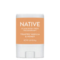 Native aluminum-free deodorant stick with toasted vanilla and honey scent on a white background