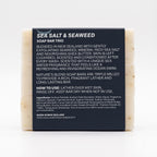 Nature's Blend Sea Salt and Seaweed soap bar trio back label showing ingredients, directions, and triple-milled description