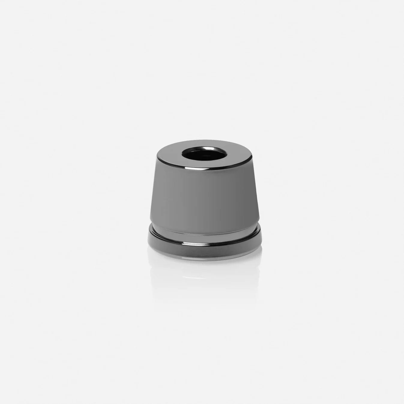 Rockwell gunmetal chrome-plated inkwell razor stand showing tapered cone design with polished finish and stable wide base for bathroom countertop display.