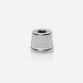 Rockwell white chrome-plated inkwell razor stand showing tapered cone design with polished finish and stable wide base for bathroom countertop display.
