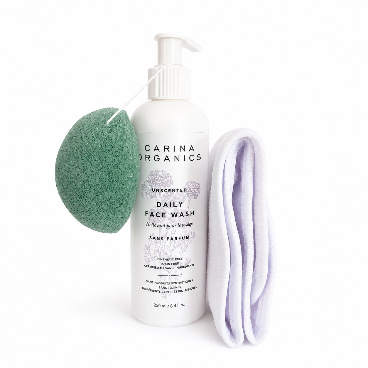 Carina Organics Unscented Face Wash + Konjac Sponge & Free Spa Headband
