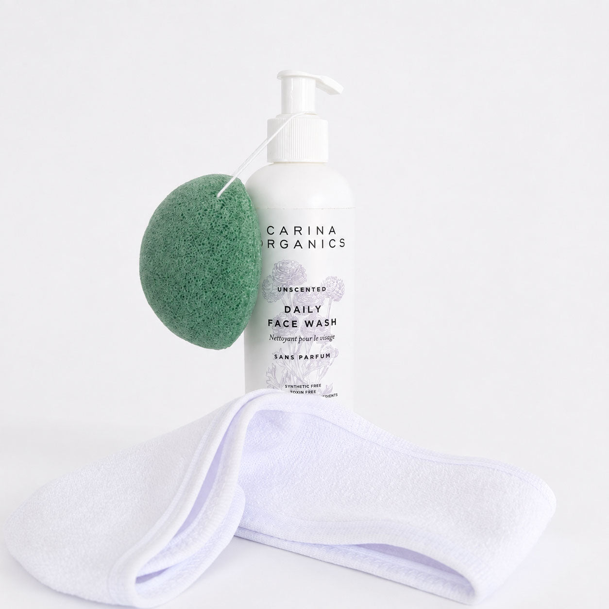 Carina Organics Unscented Face Wash + Konjac Sponge & Free Spa Headband