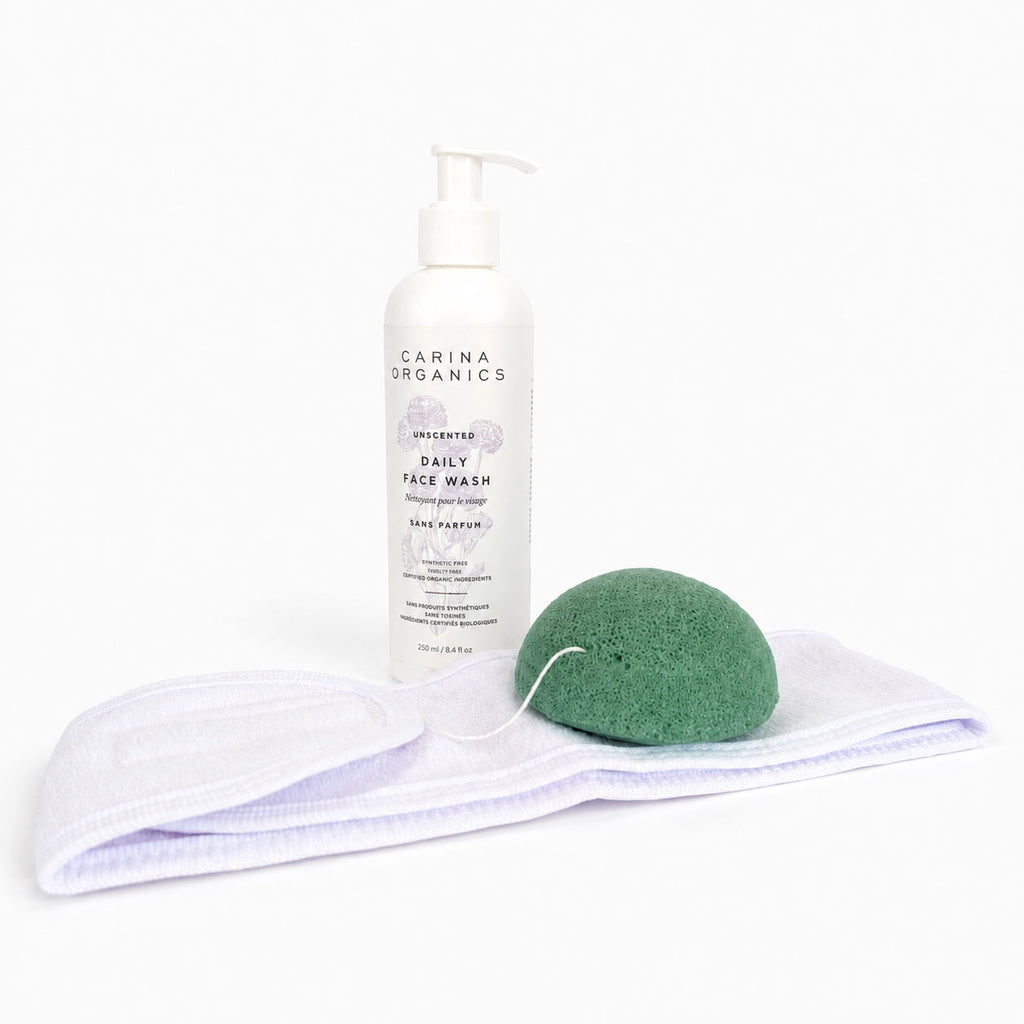 Carina Organics Unscented Face Wash + Konjac Sponge & Free Spa Headband