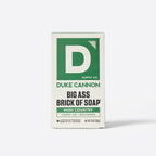 Front view of the white and green packaging box for Duke Cannon Big Ass Brick of Soap High Country.