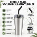 Heritage tumbler features: dishwasher safe, BPA-free, 18/8 stainless steel, copper-lined double wall, sweat-proof, 12 hours cold, 6 hours hot