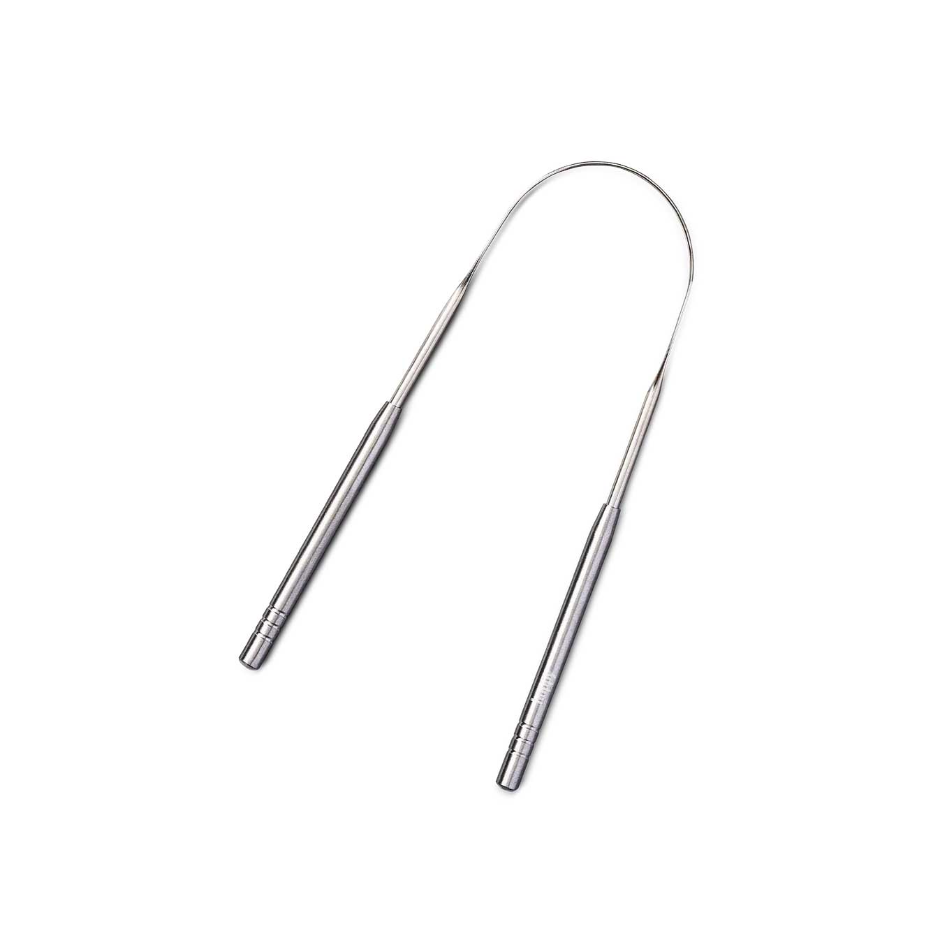 huppy tongue cleaner - sleek stainless steel U-shaped tongue scraper with polished finish against clean white background, showing professional medical-grade construction