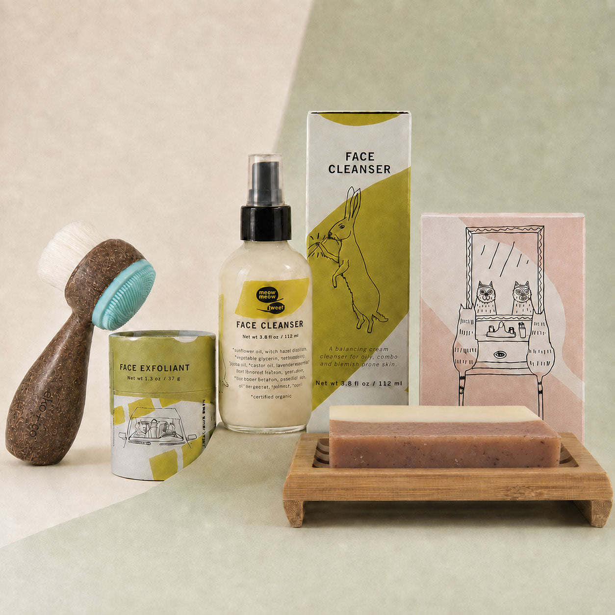 Meow Meow Tweet 3-Step Face Set with Free Facial Brush & Bamboo Soap Dish