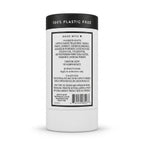 Back label of Native Charcoal plastic-free deodorant listing ingredients, directions to apply to underarms only, and a note that the paperboard tube does not retract.