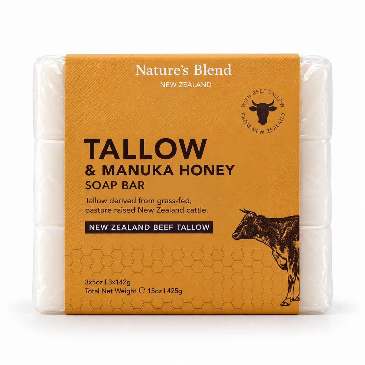 Nature's Blend Tallow & Manuka Honey Bar Soap - Triple-Milled (3-Pack)