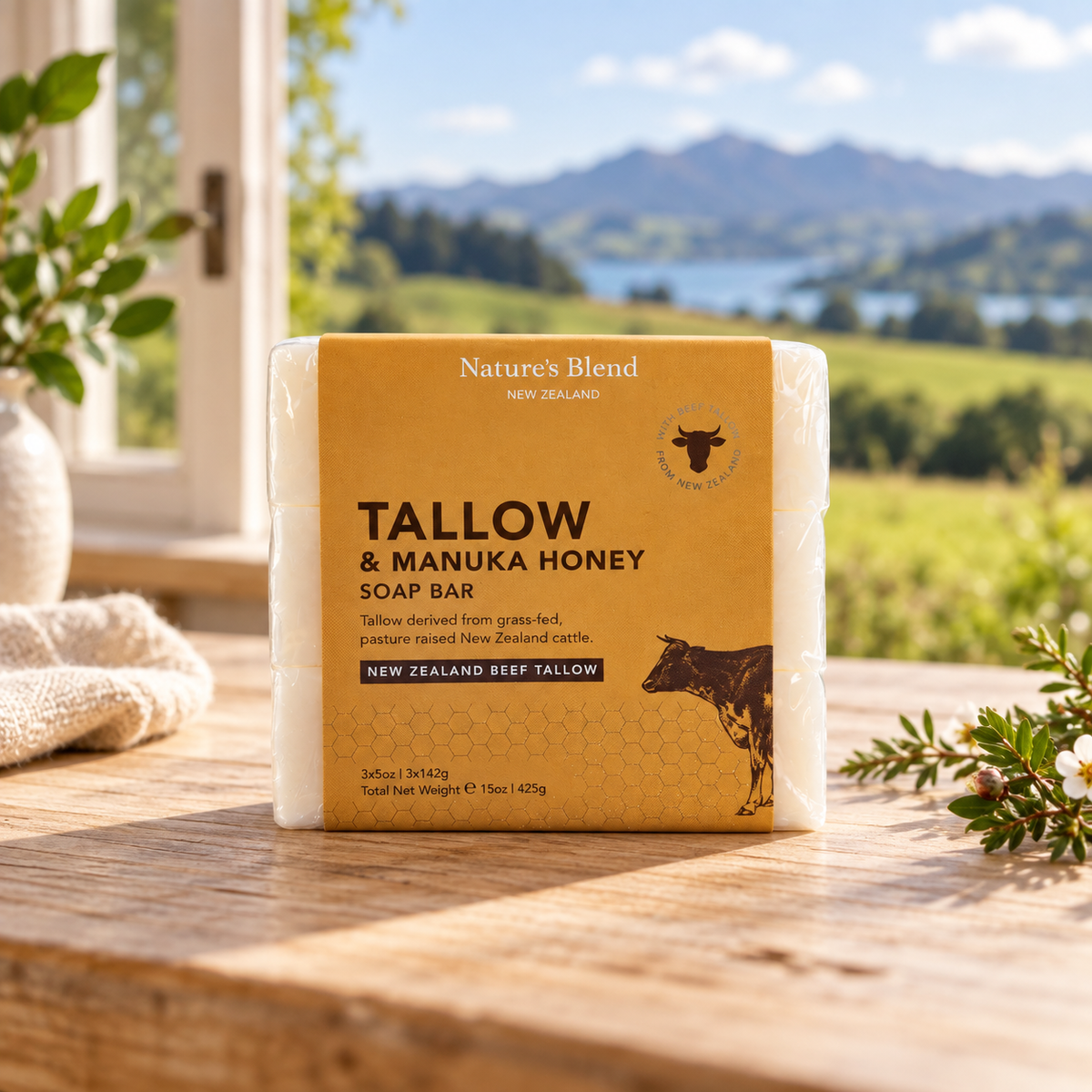 Nature's Blend Tallow & Manuka Honey Bar Soap - Triple-Milled (3-Pack)