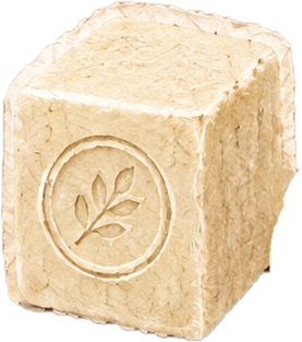 Paper cut-out of a cream-coloured cube of Nabulsi soap