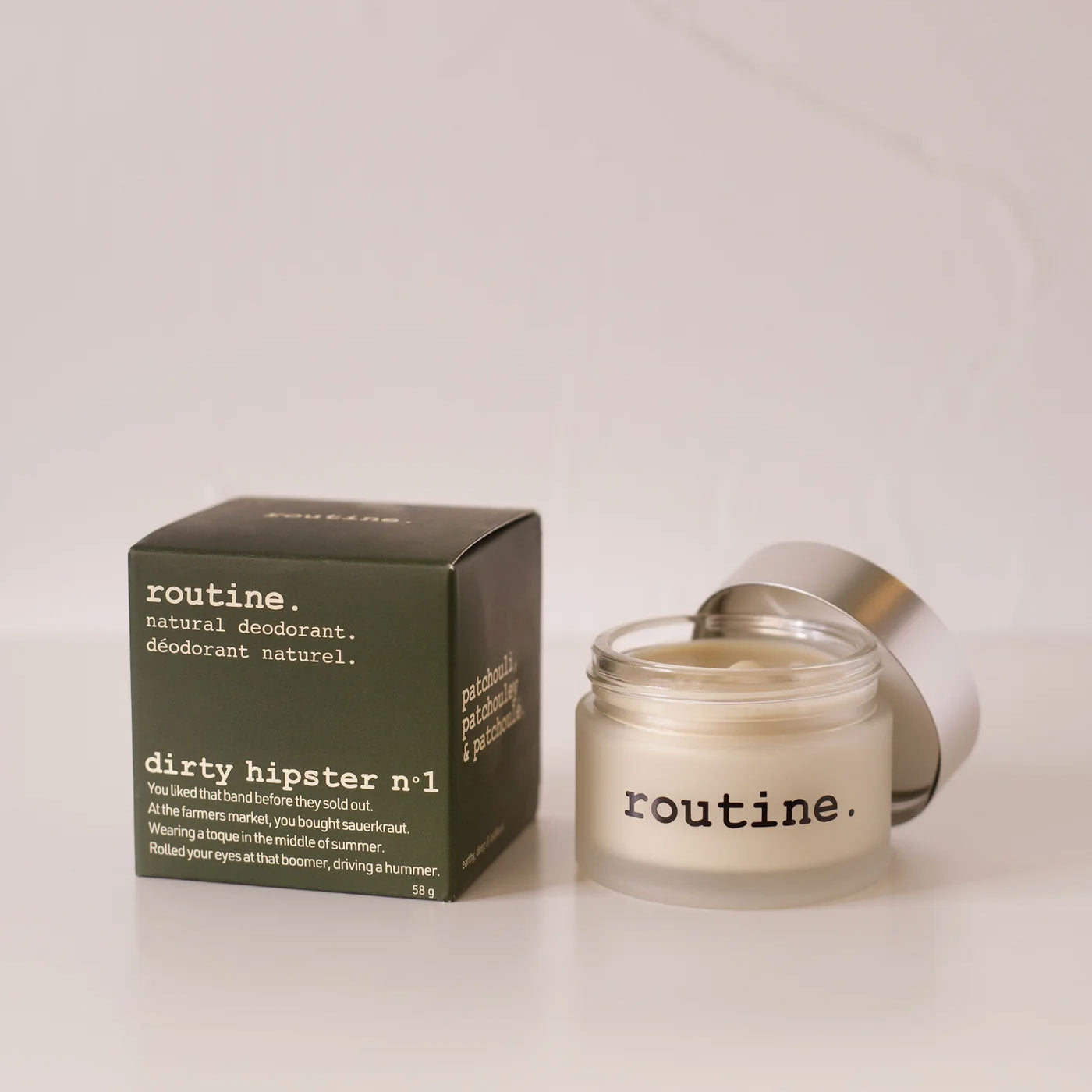 routine Dirty Hipster No.1 Natural Deodorant — Aluminum-Free Jar with Pure Patchouli Scent