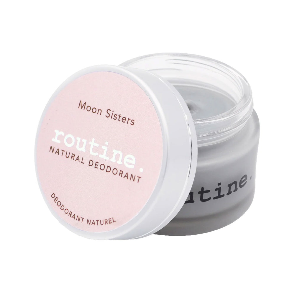 Moon Sisters routine natural deodorant jar with pink cap on a white background