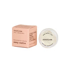Routine Sexy Sadie mini deodorant with opened jar displaying "sexy sadie / bsf" and "routine NATURAL DEODORANT" text on white lid showing baking soda free formula