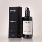 Routine Superstar Natural Mist - black glass bottle with spray pump next to matching black cardboard packaging showing 200ml size - multi-use botanical formula for body, hair and atmosphere