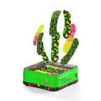 Open green Welly tin with assorted glow-in-the-dark bandages floating above, showing three neon patterns including green stars, smiley faces, and confetti designs