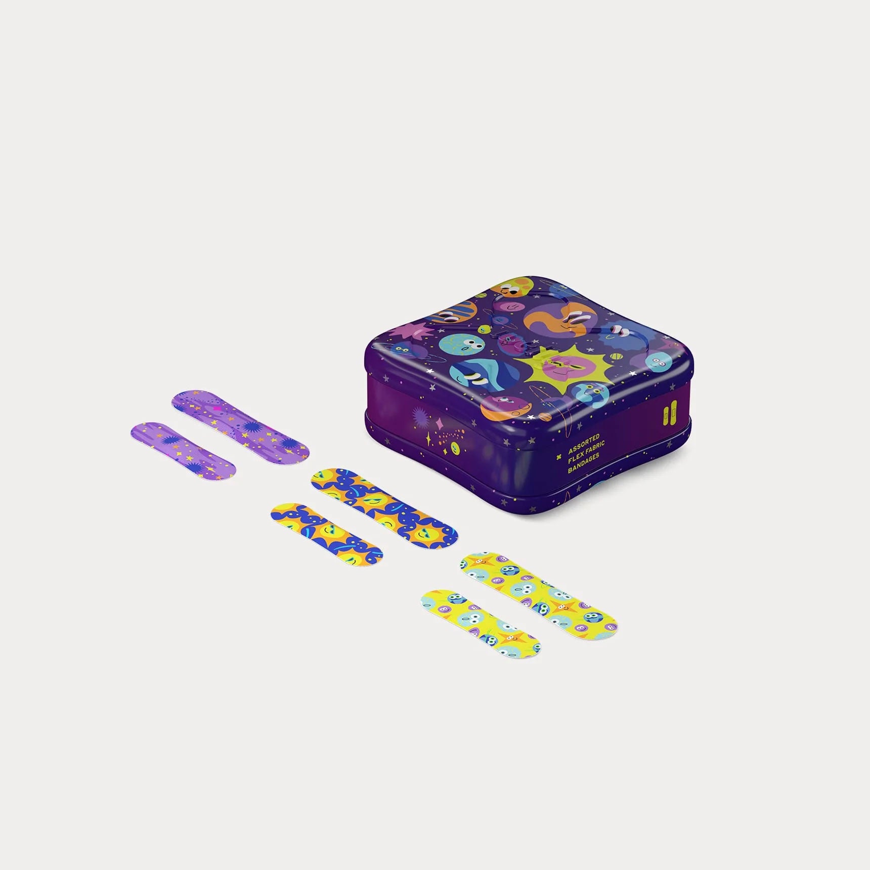 Welly Flex Fabric Bandages for Kids - Reusable Tin (48 Count Assorted)