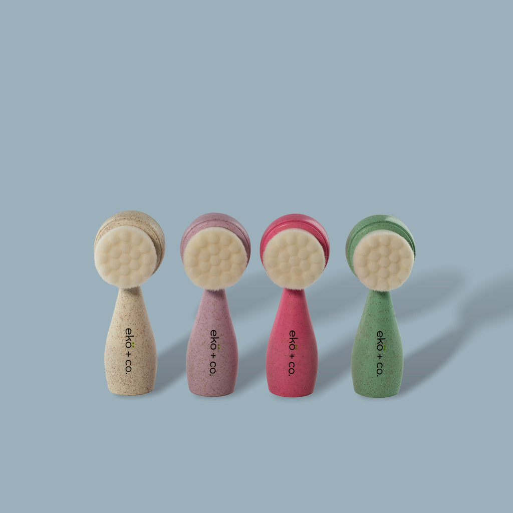 Eco-Friendly Hair/Silicone Facial Cleansing Brush with Compostable Wheat Straw Handle