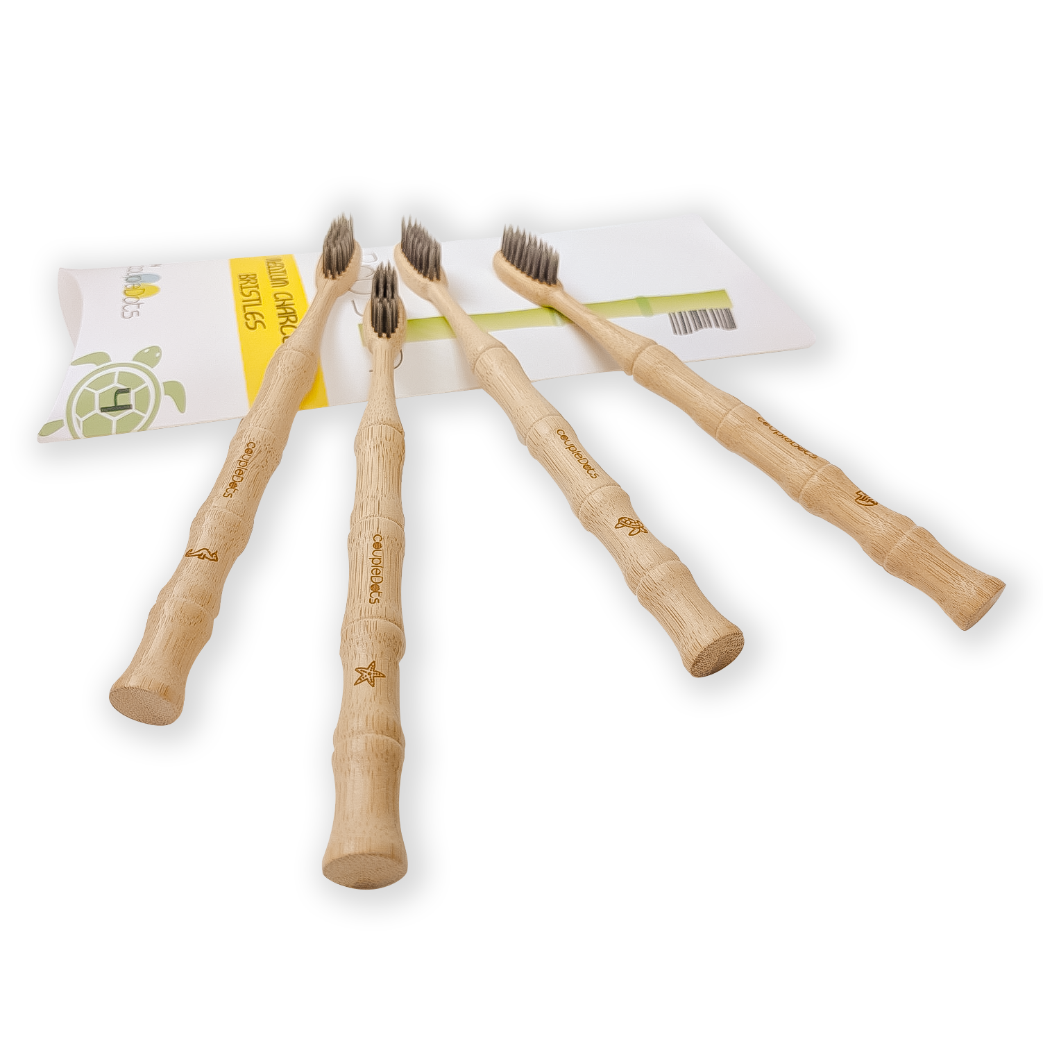 Charcoal Bamboo Toothbrush Set | Medium Hardness | Adult Size (Set of 4)