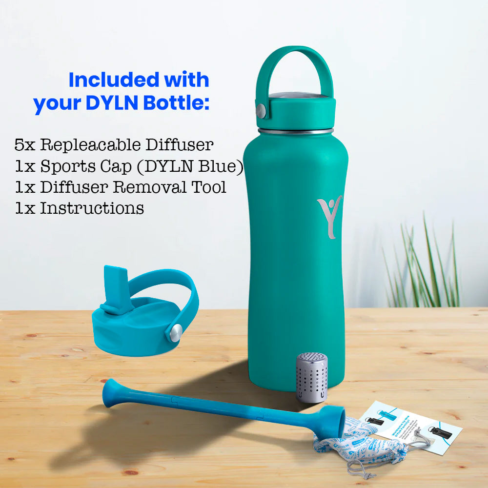 DYLN Wide-Mouth 32 oz. Water Bottle /w Sports Cap and Extra Diffusers