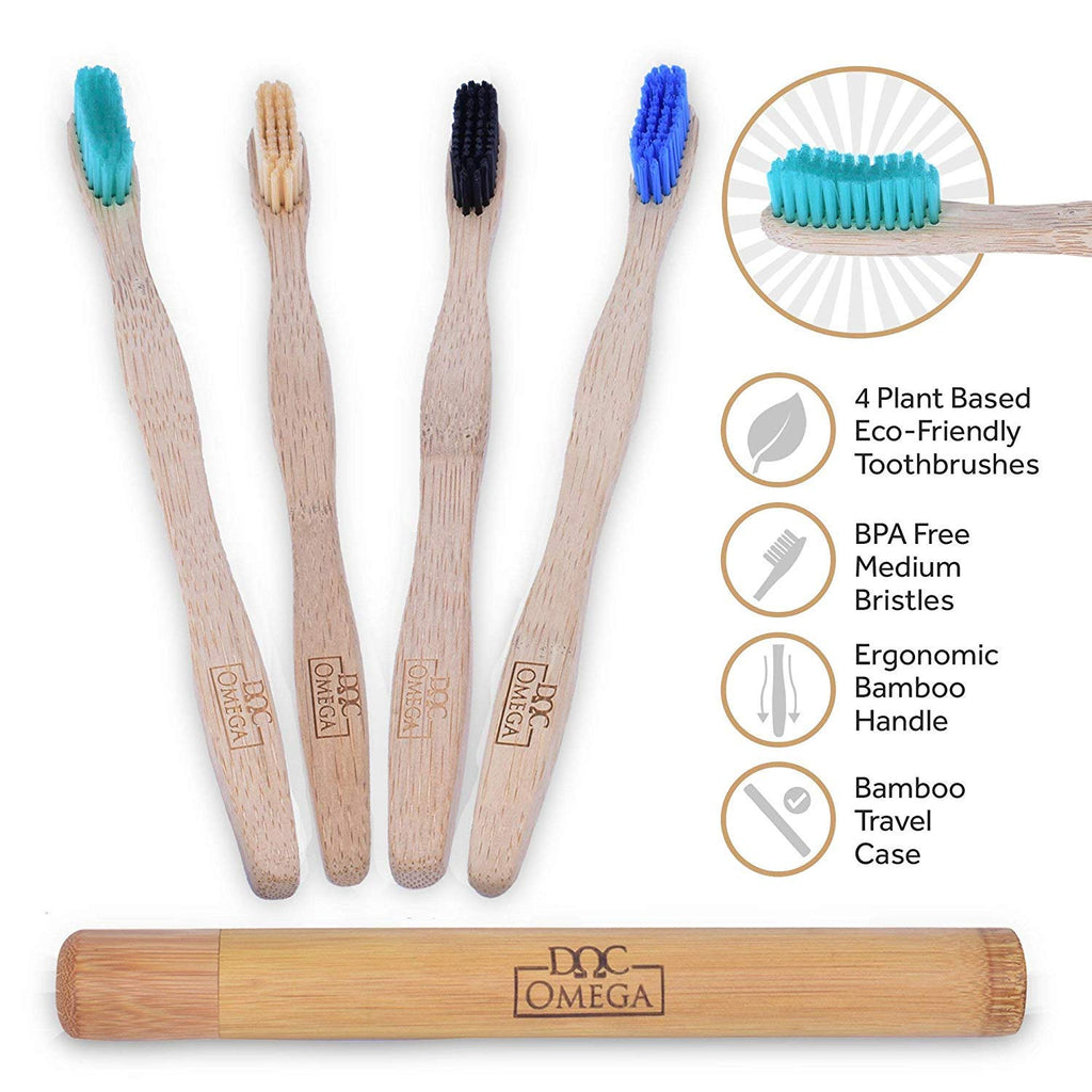 Doc Omega Bamboo Toothbrush Medium Bristle and Travel Case
