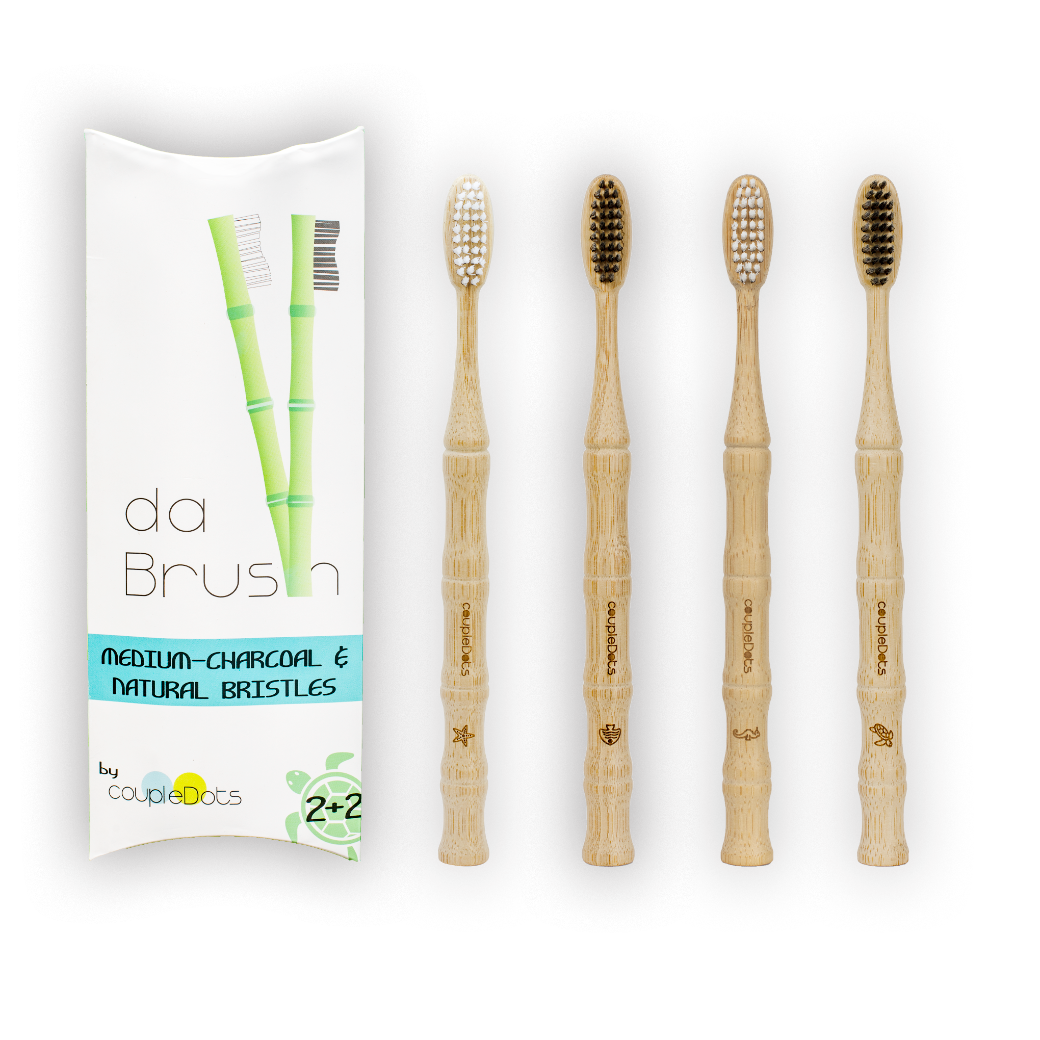 Mixed Bamboo Toothbrush Set | Medium Hardness | Adult Size (Set of 4)