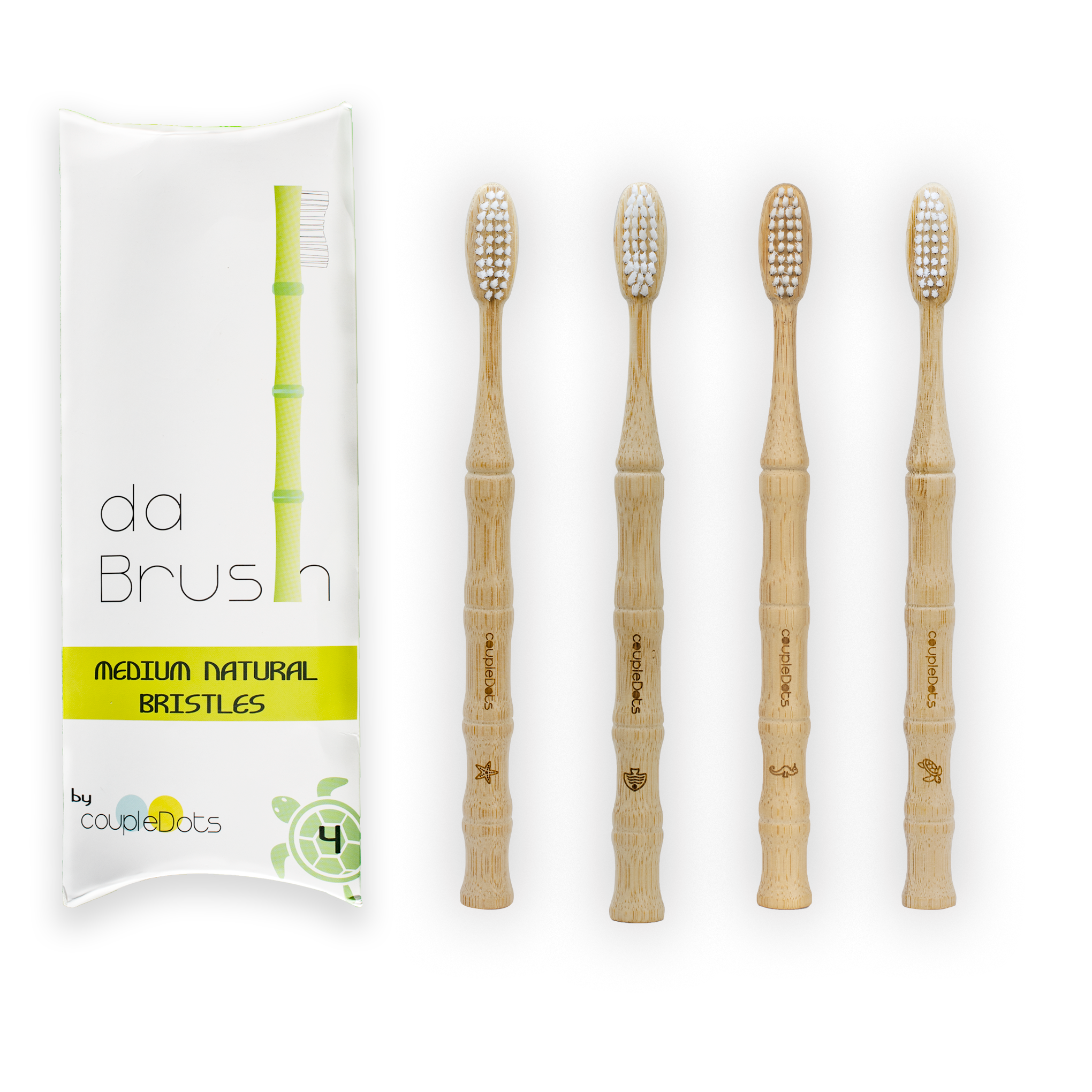 Natural Bamboo Toothbrush Set | Medium Hardness | Adult Size (Set of 4)