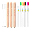 coupleDots Reusable Glass Drinking Straws with Wooden Case includes Bubble Tea Straw