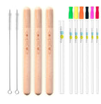 coupleDots Reusable Glass Drinking Straws with Wooden Case includes Bubble Tea Straw