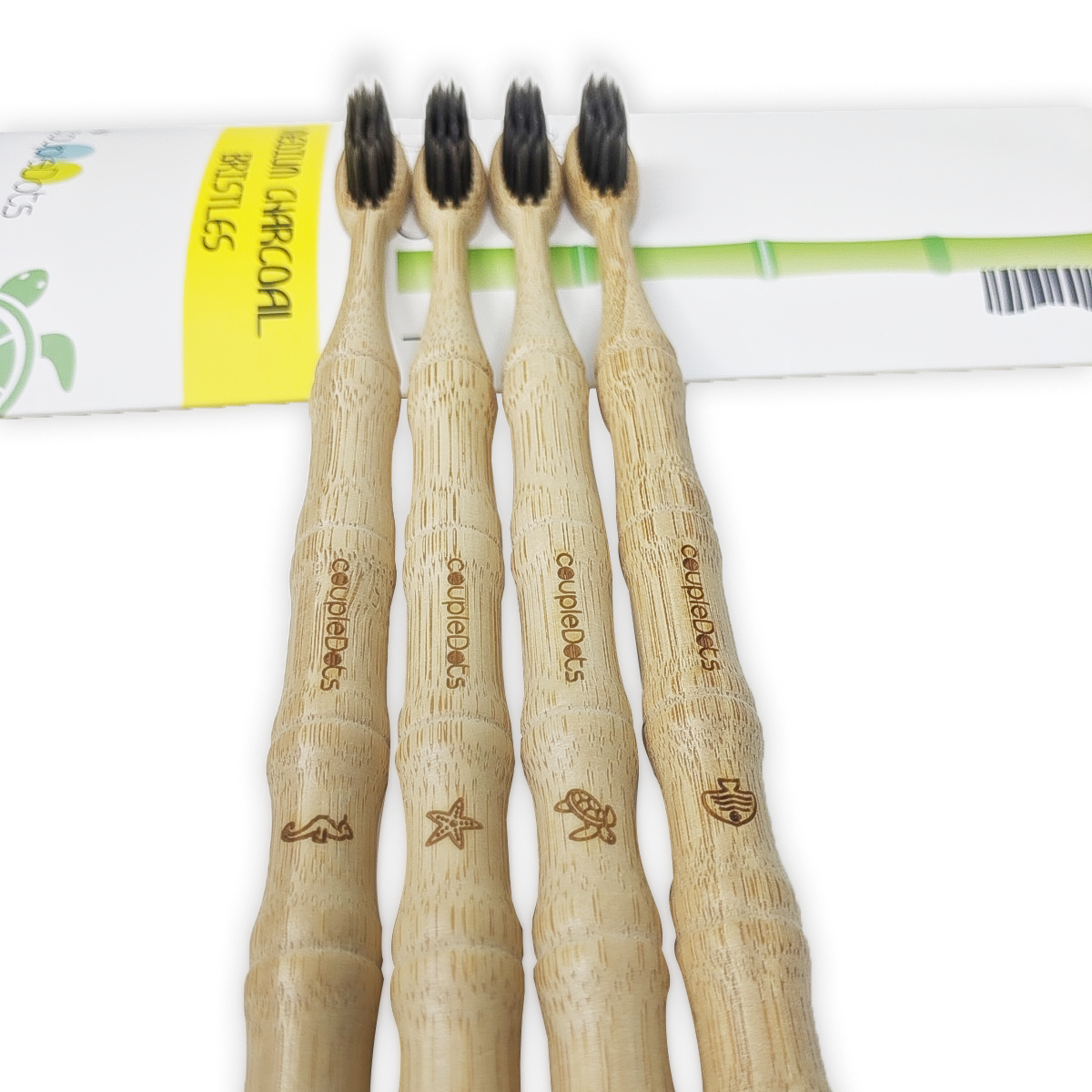 Charcoal Bamboo Toothbrush Set | Medium Hardness | Adult Size (Set of 4)