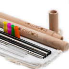 Stainless Steel (Metal) Drinking Straws with Wooden Case & Silicone Tips
