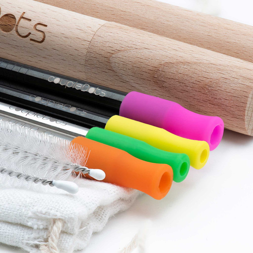 Stainless Steel (Metal) Drinking Straws with Wooden Case & Silicone Tips