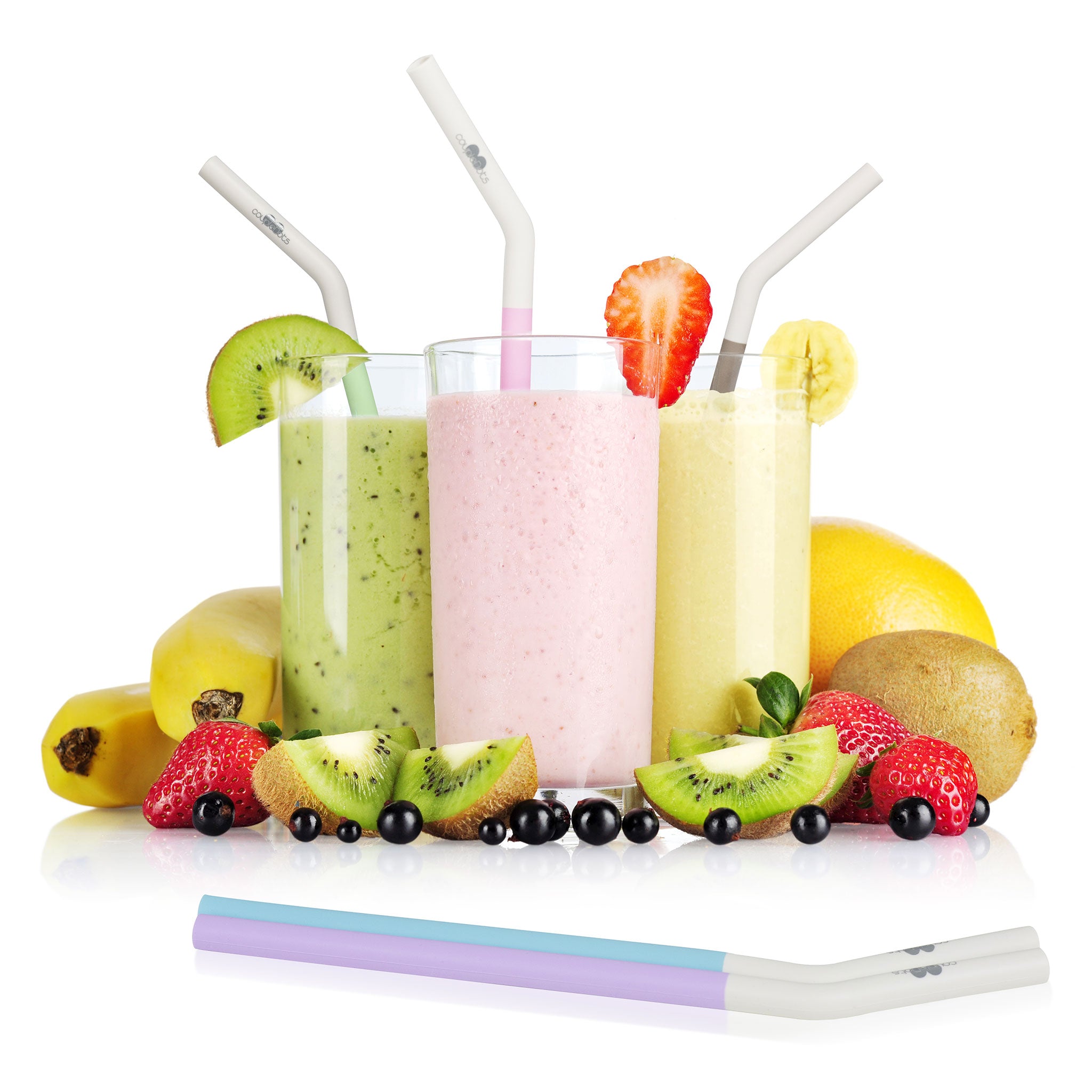 coupleDots Reusable Silicone Smoothie Drinking Straws