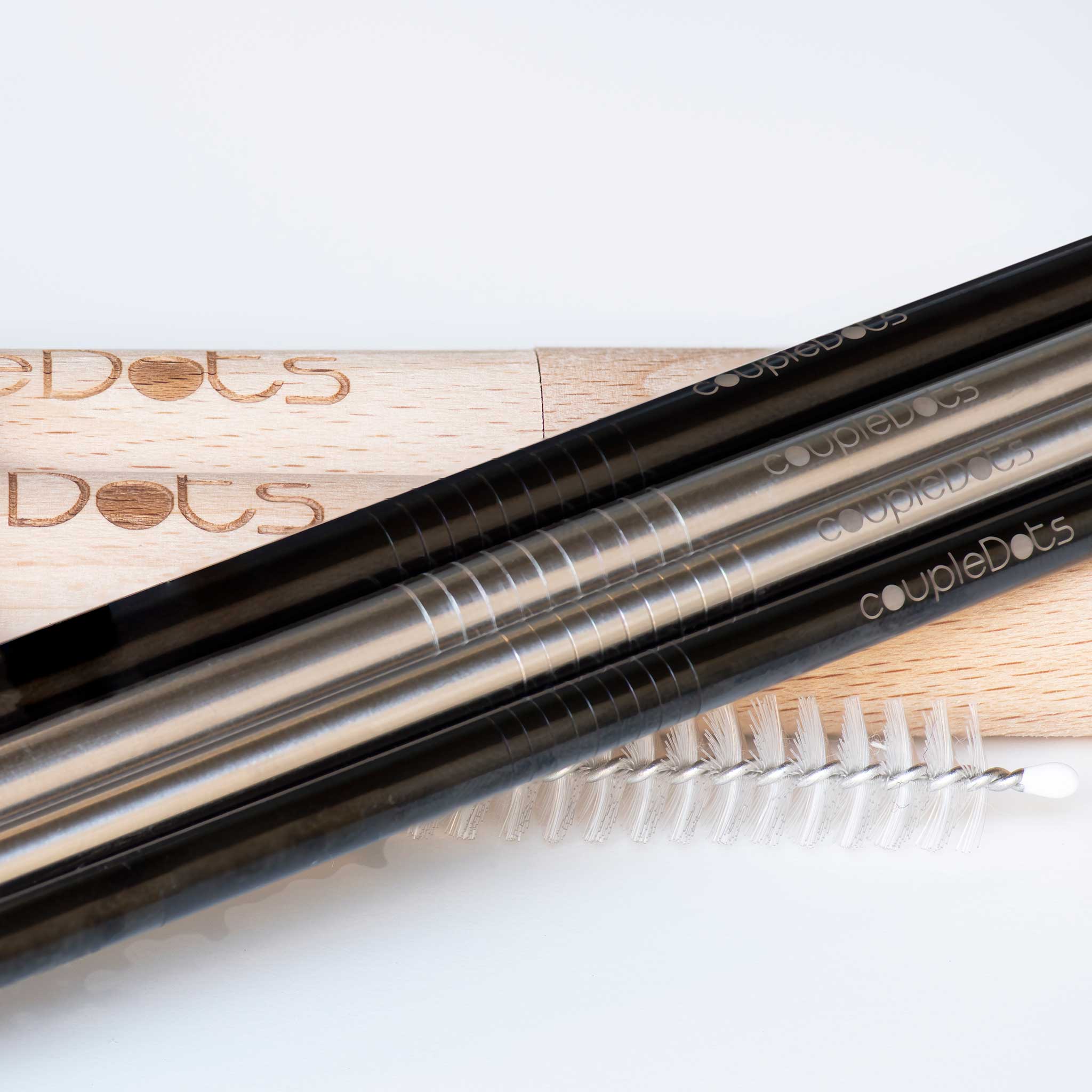 Stainless Steel (Metal) Drinking Straws with Wooden Case & Silicone Tips